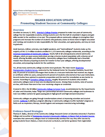 Higher Education Update: Promoting Student Success at Community Colleges