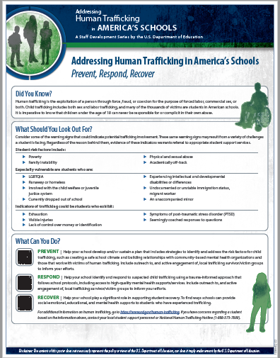 Addressing Human Trafficking in America’s Schools Poster