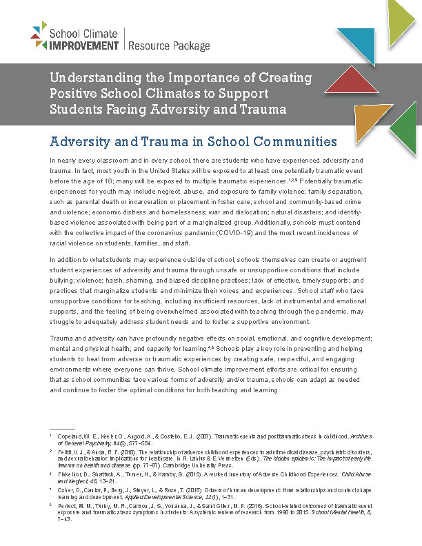 Page 1 of the Adversity and Trauma in School Communities Brief